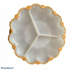 Milk Glass Relish Dish Scalloped Edges 10” Round